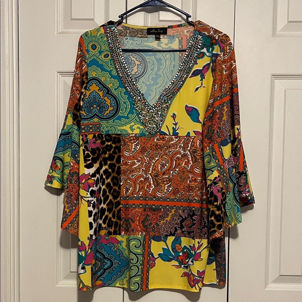 Colorful Patchwork V-Neck Top